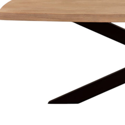 82" Natural And Black Solid Wood And Iron Pedestal Base Dining Table