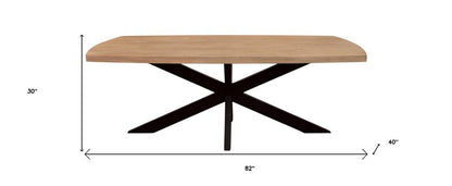 82" Natural And Black Solid Wood And Iron Pedestal Base Dining Table