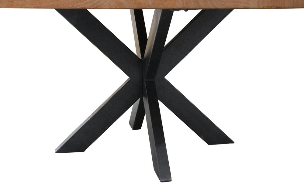 72" Natural And Black Rounded Solid Wood And Iron Pedestal Base Dining Table
