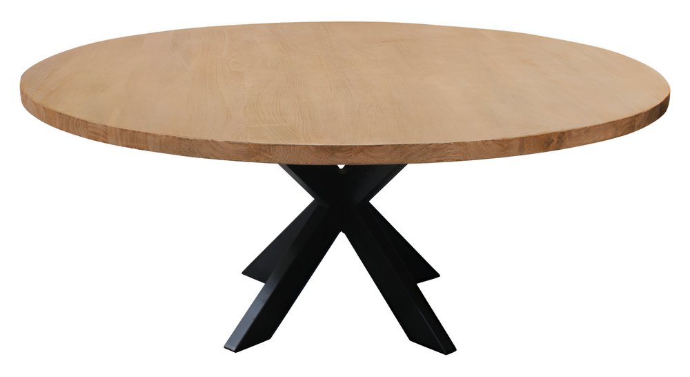 72" Natural And Black Rounded Solid Wood And Iron Pedestal Base Dining Table