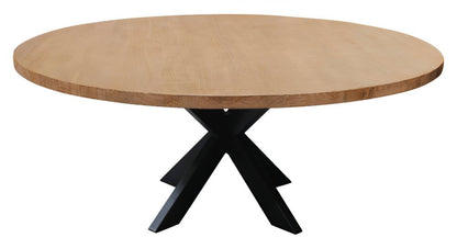 72" Natural And Black Rounded Solid Wood And Iron Pedestal Base Dining Table