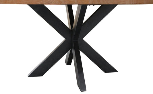 60" Natural And Black Rounded Solid Wood And Iron Pedestal Base Dining Table