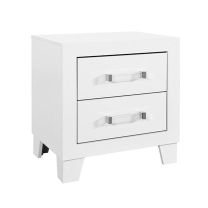 22" White Two Drawer Wood Nightstand