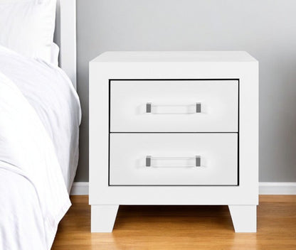 22" White Two Drawer Wood Nightstand
