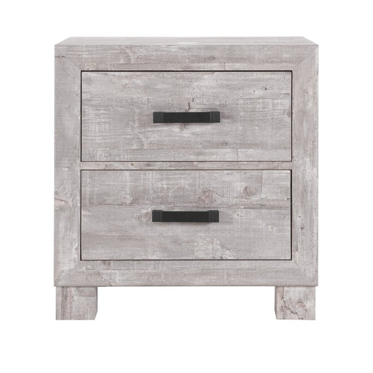 24" Gray Two Drawer Distressed Wood Nightstand