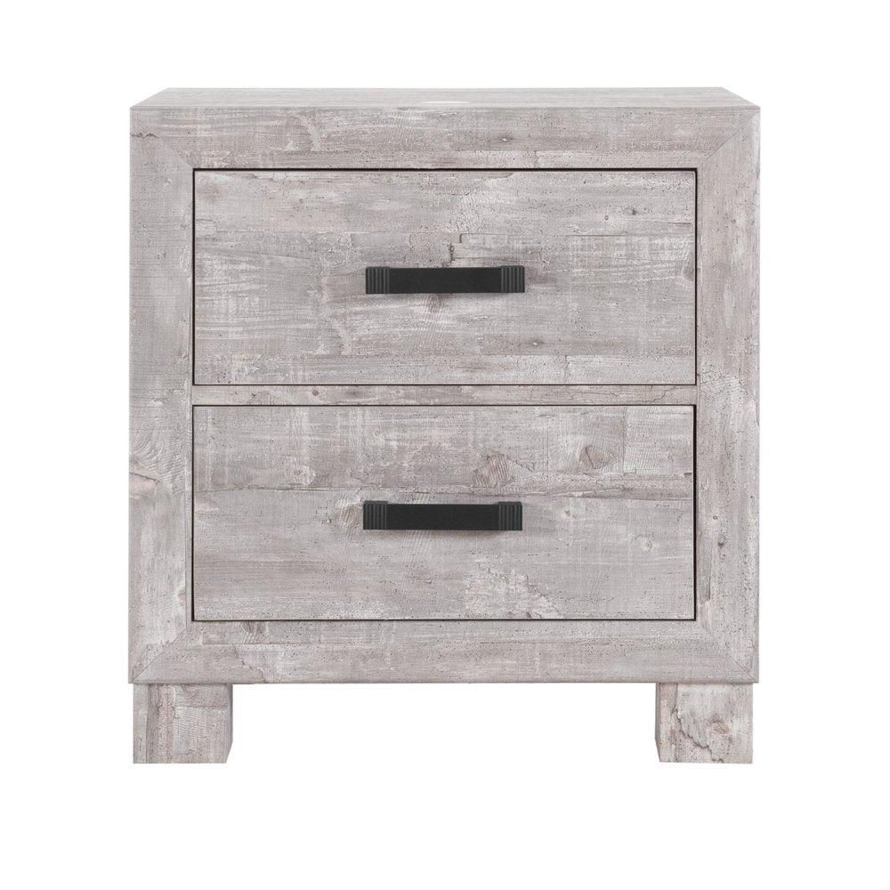 24" Gray Two Drawer Distressed Wood Nightstand