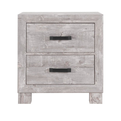 24" Gray Two Drawer Distressed Wood Nightstand