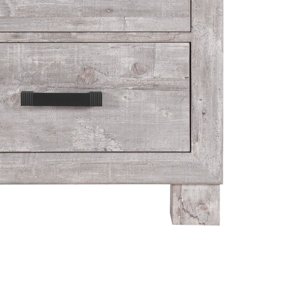24" Gray Two Drawer Distressed Wood Nightstand