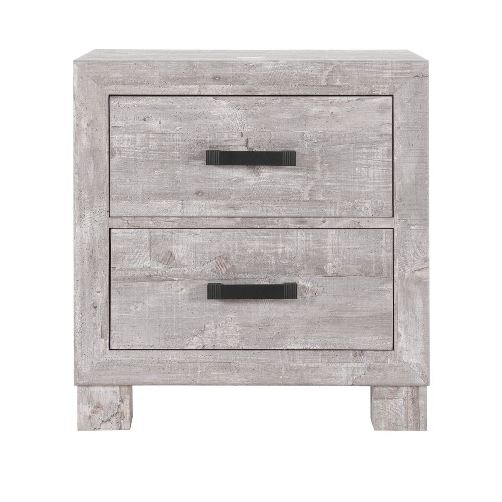 24" Gray Two Drawer Distressed Wood Nightstand
