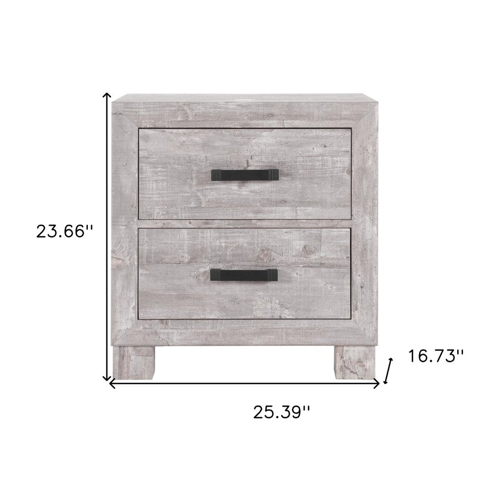 24" Gray Two Drawer Distressed Wood Nightstand