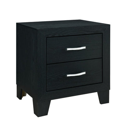 22" Black Solid and Manufactured Wood Two Drawer Nightstand