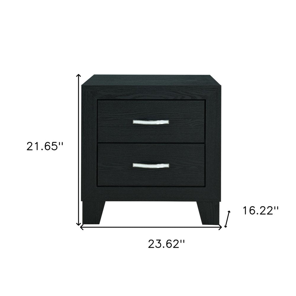 22" Black Solid and Manufactured Wood Two Drawer Nightstand