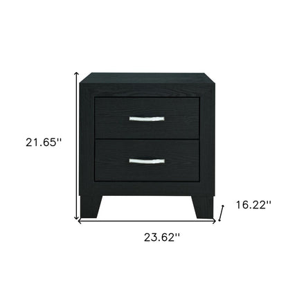 22" Black Solid and Manufactured Wood Two Drawer Nightstand