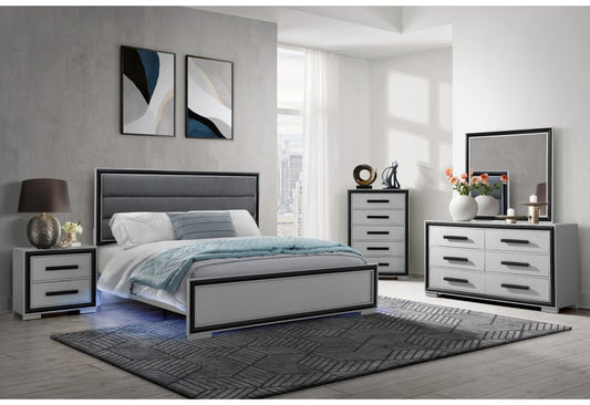 Gray Ribbed Texture Wood And Upholstery Full Bed Frame