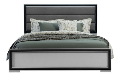 Gray Ribbed Texture Wood And Upholstery Full Bed Frame