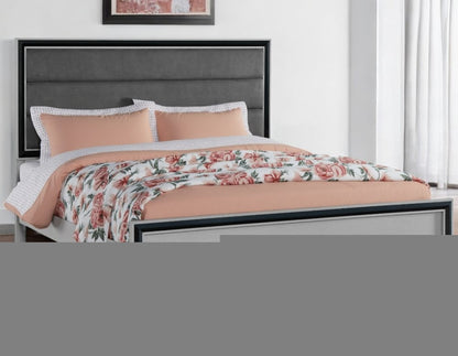 Gray Ribbed Texture Wood And Upholstery Full Bed Frame