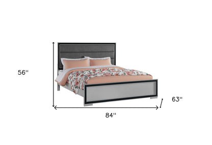 Gray Ribbed Texture Wood And Upholstery Queen Bed Frame
