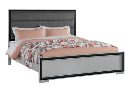 Gray Ribbed Texture Wood And Upholstery Queen Bed Frame