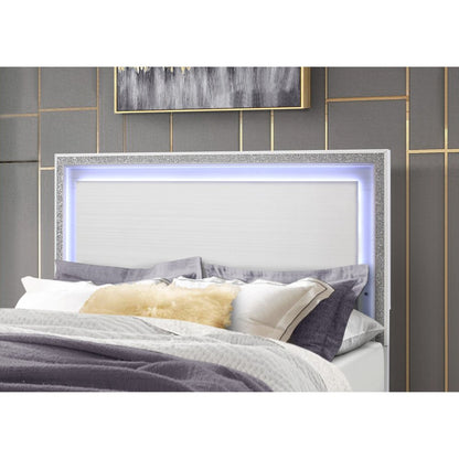 White Wood and Faux Crystal Bling Lighted King Bed Frame