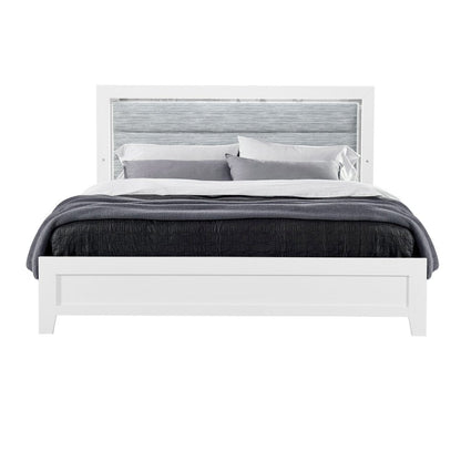 White and Light Gray Ribbed Texture Wood And Upholstery Lighted Full Bed Frame