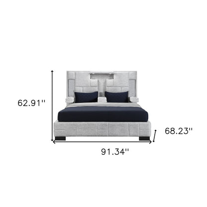 Black and Gray And Upholstered Lighted Queen Bed Frame with USB