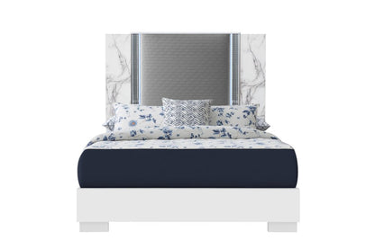 White and Gray Wood And Faux Leather Lighted King Bed Frame