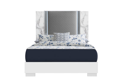 White and Gray Wood And Faux Leather Lighted King Bed Frame