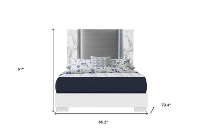 White and Gray Wood And Faux Leather Lighted King Bed Frame