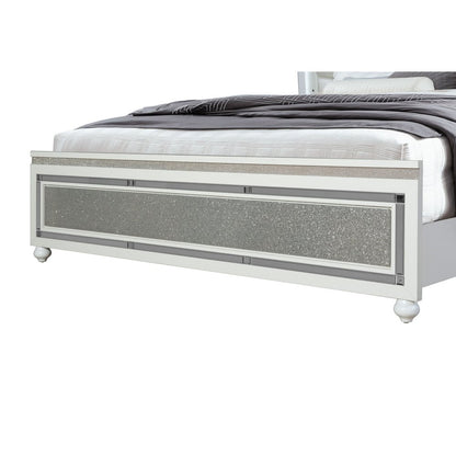 White And Silver and White Faux Crystal Bling Wood And Upholstery Lighted Queen Bed Frame