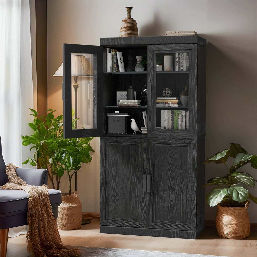31" Black Textured Door Accent Cabinet With Three Shelves