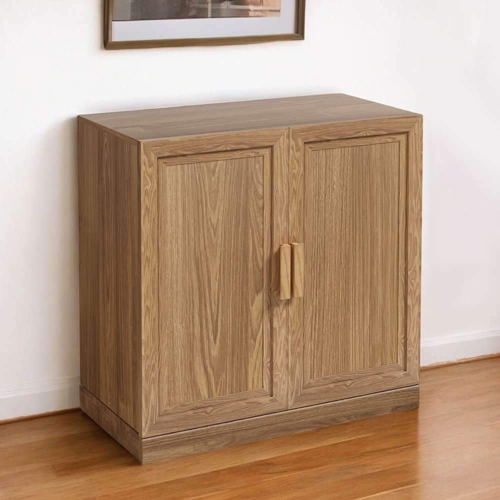 31" Natural Textured Door Accent Cabinet With Three Shelves