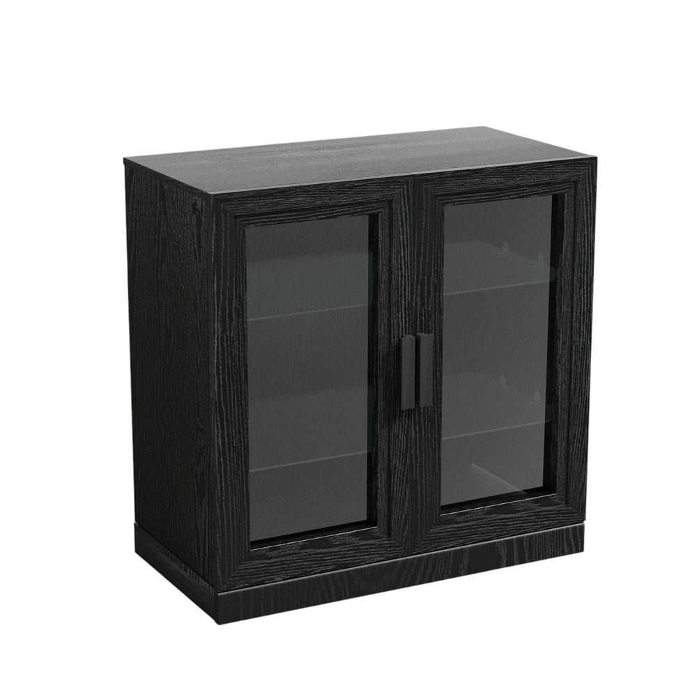 31" Black And Clear Glass Door Accent Cabinet With Three Shelves