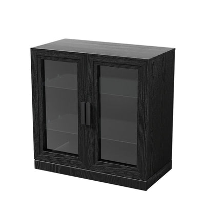31" Black And Clear Glass Door Accent Cabinet With Three Shelves