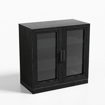31" Black And Clear Glass Door Accent Cabinet With Three Shelves