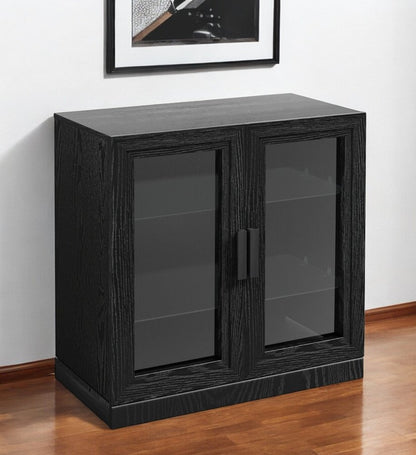 31" Black And Clear Glass Door Accent Cabinet With Three Shelves