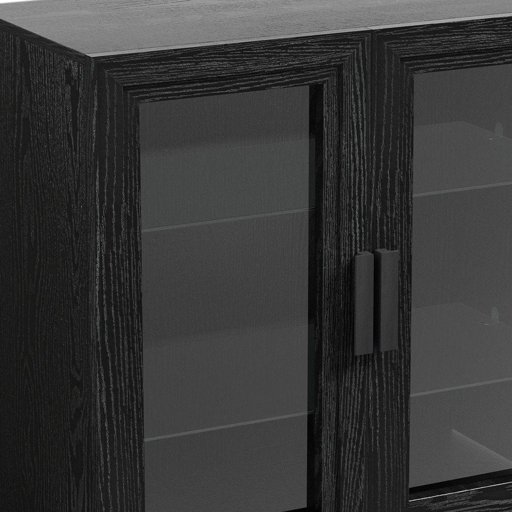 31" Black And Clear Glass Door Accent Cabinet With Three Shelves