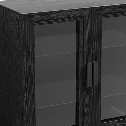 31" Black And Clear Glass Door Accent Cabinet With Three Shelves