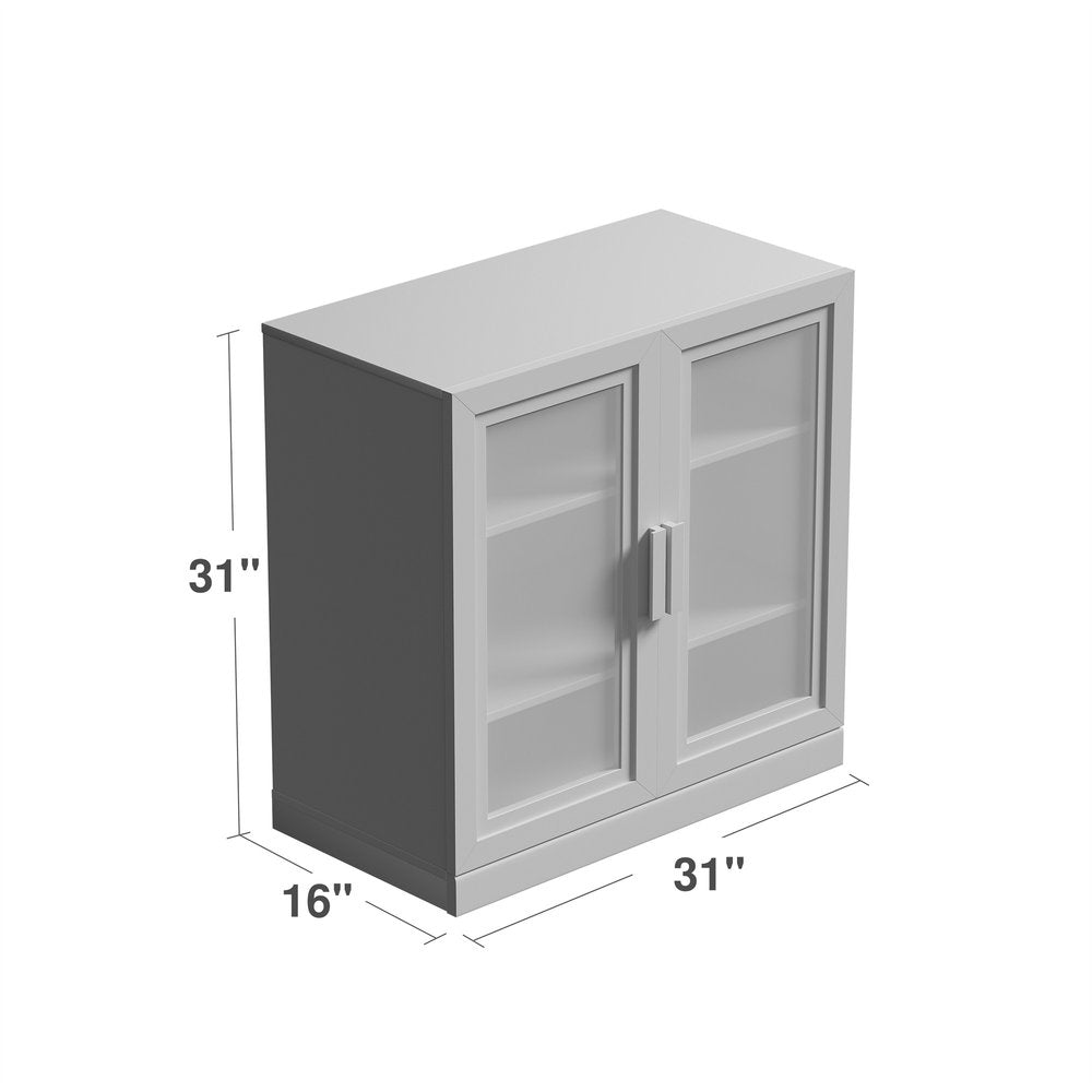 31" Black And Clear Glass Door Accent Cabinet With Three Shelves