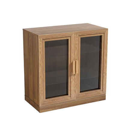 31" Natural And Clear Glass Door Accent Cabinet With Three Shelves