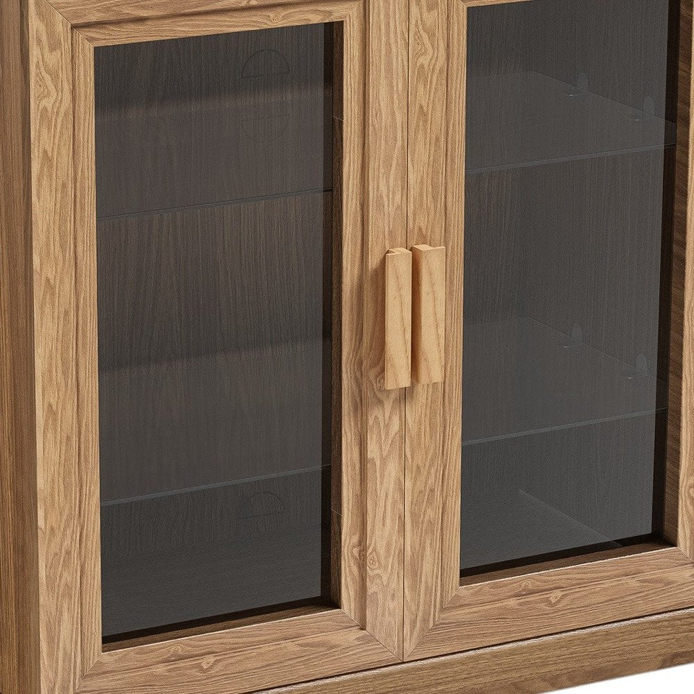 31" Natural And Clear Glass Door Accent Cabinet With Three Shelves