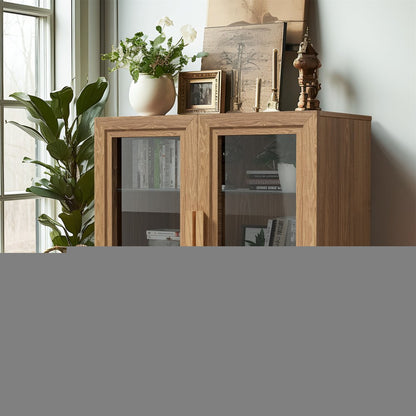 31" Natural And Clear Glass Door Accent Cabinet With Three Shelves