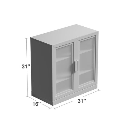 31" Natural And Clear Glass Door Accent Cabinet With Three Shelves