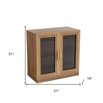31" Natural And Clear Glass Door Accent Cabinet With Three Shelves