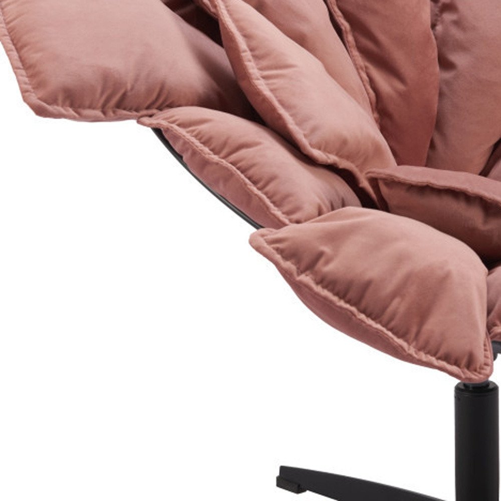 42" Pink And Black Velvet And Upholstered Swivel Side Chair