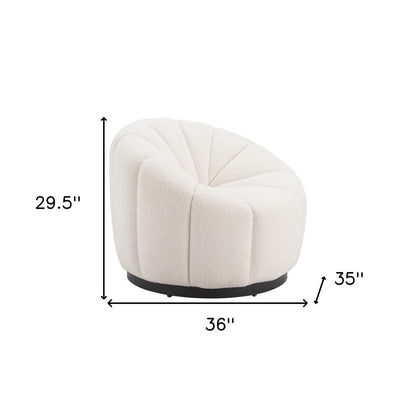 36" Cream And Black Faux Shearling And Upholstered Barrel Chair