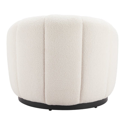 36" Cream And Black Faux Shearling And Upholstered Barrel Chair