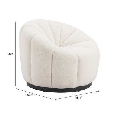 36" Cream And Black Faux Shearling And Upholstered Barrel Chair