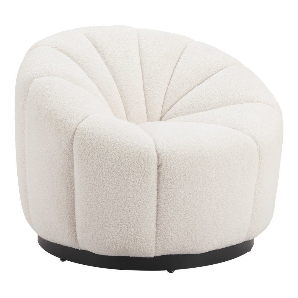 36" Cream And Black Faux Shearling And Upholstered Barrel Chair