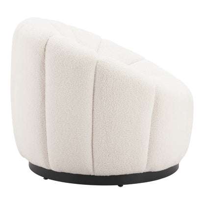 36" Cream And Black Faux Shearling And Upholstered Barrel Chair