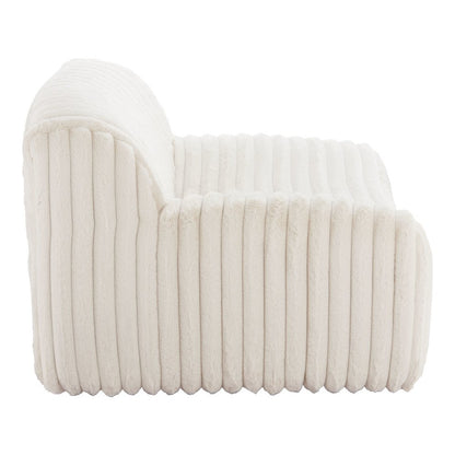 39" Cream Faux Fur And Upholstered Tufted Lounge Chair